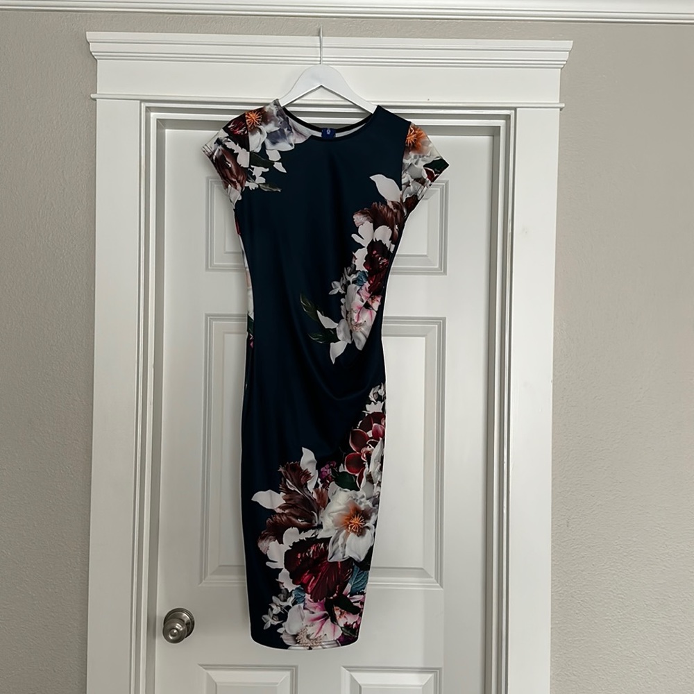 floral, navy, pencil dress